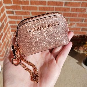 Michael Kors Rose Gold Glitter Key & Card Holder